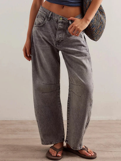 Women's Four Seasons New Fashion Low-rise Jeans Casual Loose Wash Wide-leg Pants Women's Simple Comfortable Straight Leg Jeans