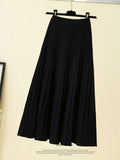 Knitted Skirts Women Autumn Thick Pleated Long Skirt Vintage High Waist Ribbed Female Solid Skirts Casual Streetwear 2025