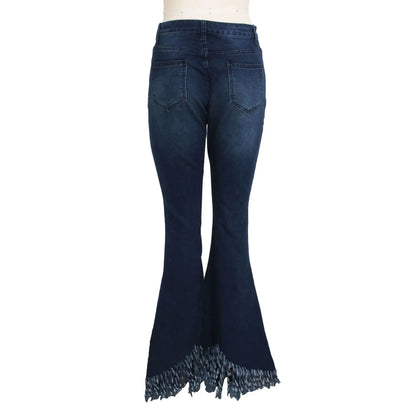 Jeans Women Long Pants Flare Pant Slim Fit Bodycon Y2k Streetwear Casual Elegant Splice Denim Trousers Solid Hole High Waist