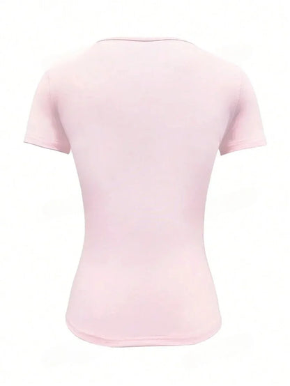 Summer Women's Tops Causal Basic T-Shirts Scoop Neck Short Sleeved Crop Tops Cute Slim Fit Tees Pullovers Clothing Y2K 2025 New
