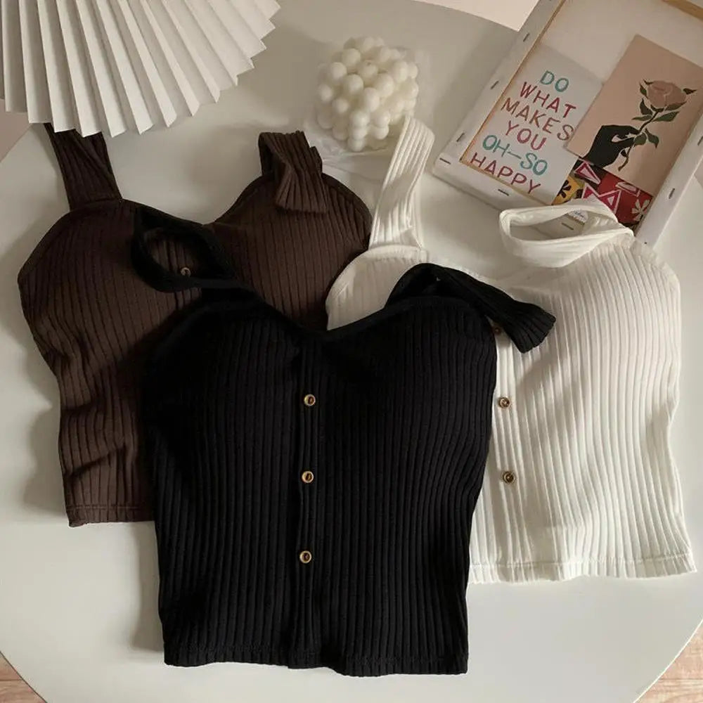 Woman's Top With Built In Bra Button Padded Bra Lady's Top Strap Vest Tank Top Summer Girls Cute Women Casual Female Camisole