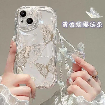 Fashion Butterfly Hand Chain Phone Case For Realme C67 C63 C53 C65 C11 C33 C31 C35 C55 C21Y C20 C21 C12 C15 C25 C30 GT6 Cover