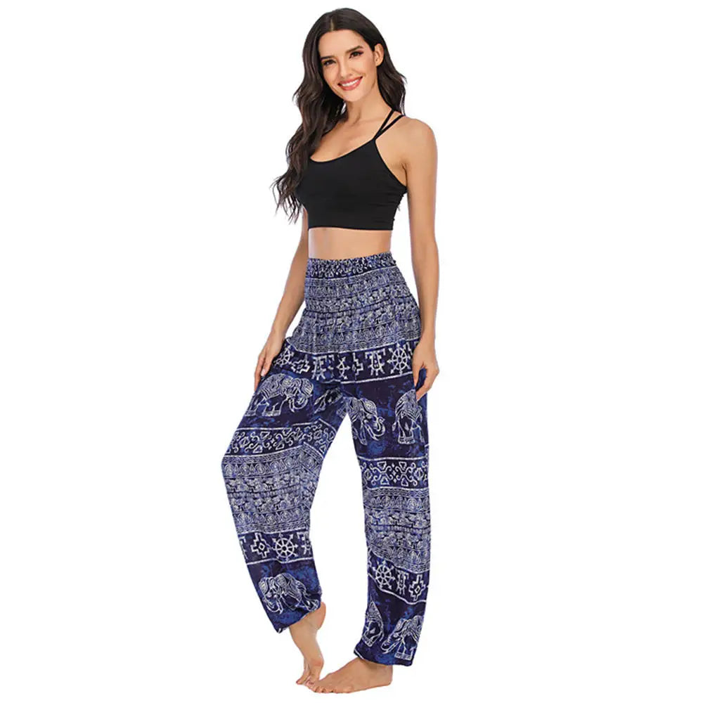 Women's Yoga Pants Printed Ethnic Style Loose Yoga Trousers Bloomers High Waist Fitness Sports Crotch Dance Palazzo Sweatpants