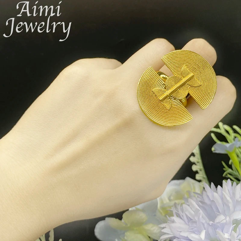 Exquisite Trendy Women Earring Rings 18K Gold Plated Jewelry Set Luxury Fashion Female Party Bridal Wedding Anniversary Gifts