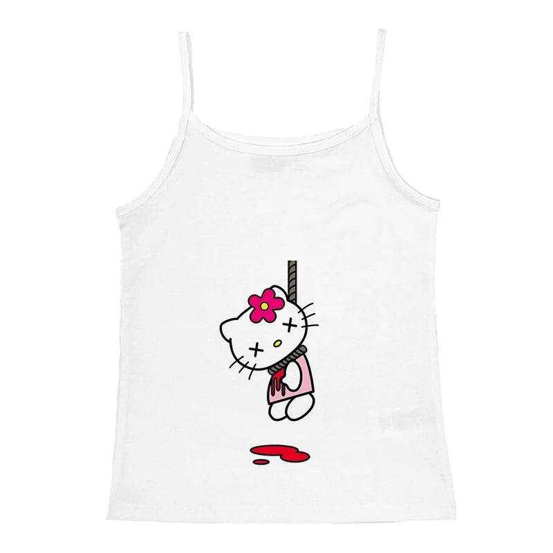 2000s Tops Emo Girls Camisole Tops Hello Kitty Print Grunge Crop Tops Y2k Clothes Vintage Punk Women's Corset Tank Top Baby Tees