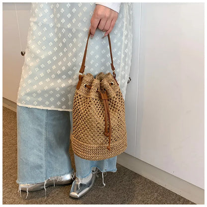 Weaving Bag Women 2024 New Fashion Bucket Bag Summer Niche Hundred Straw Beach Single Shoulder Crossbody Bag