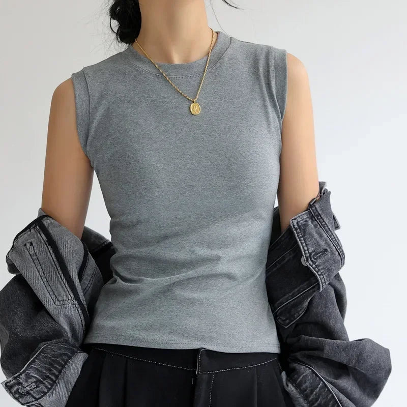Women's Pure Cotton High Strecth Sleeveless Top Scoop Neck Breathable Solid Versatile Basic Camisole T-shirt Hot Tops for Women