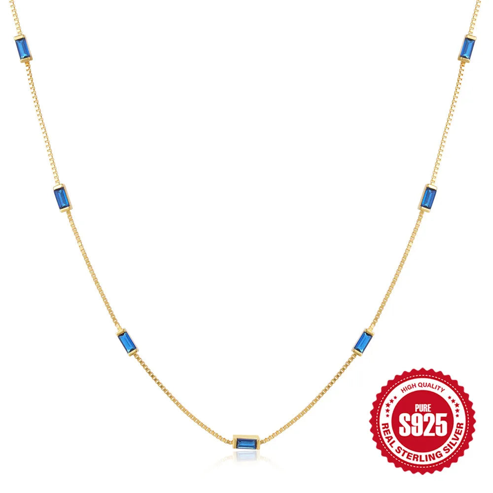 CANNER Necklace For Women Silver 925 Sterling Colored Zircon Collarbone Chain Trendy Jewelry Delicate Simple Long Thin Chain