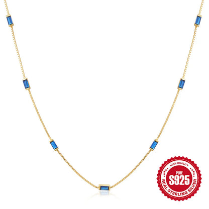 CANNER Necklace For Women Silver 925 Sterling Colored Zircon Collarbone Chain Trendy Jewelry Delicate Simple Long Thin Chain