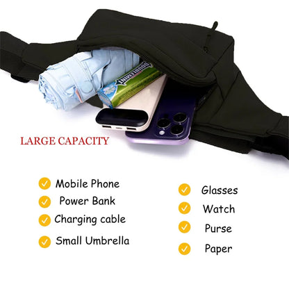 Men's and Women's Universal Models Waist Bag Fashion Crossbody Bags Sports Cell Phone Bags Solid Color Large Capacity Chest Bag