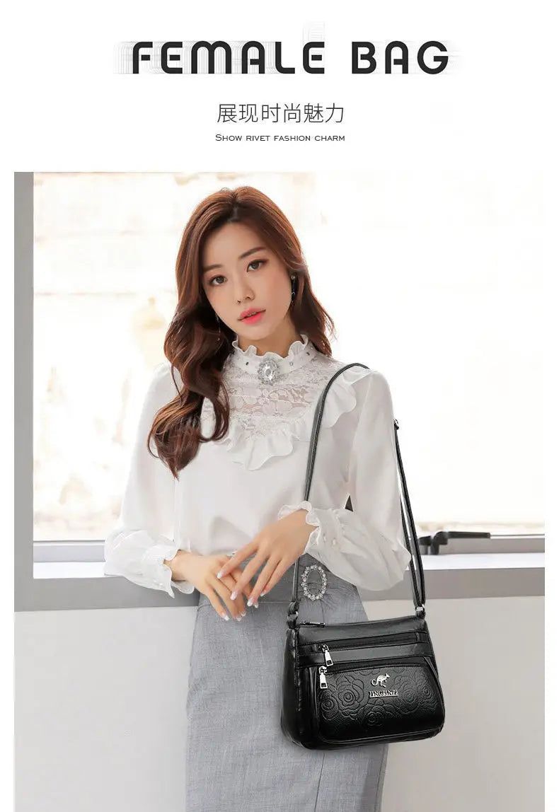 Women Mother Bag Middle-aged Elderly Shoulder Messenger Crossbody Bag Purses Handbags Bolsa 3 Zippers Luxury Design