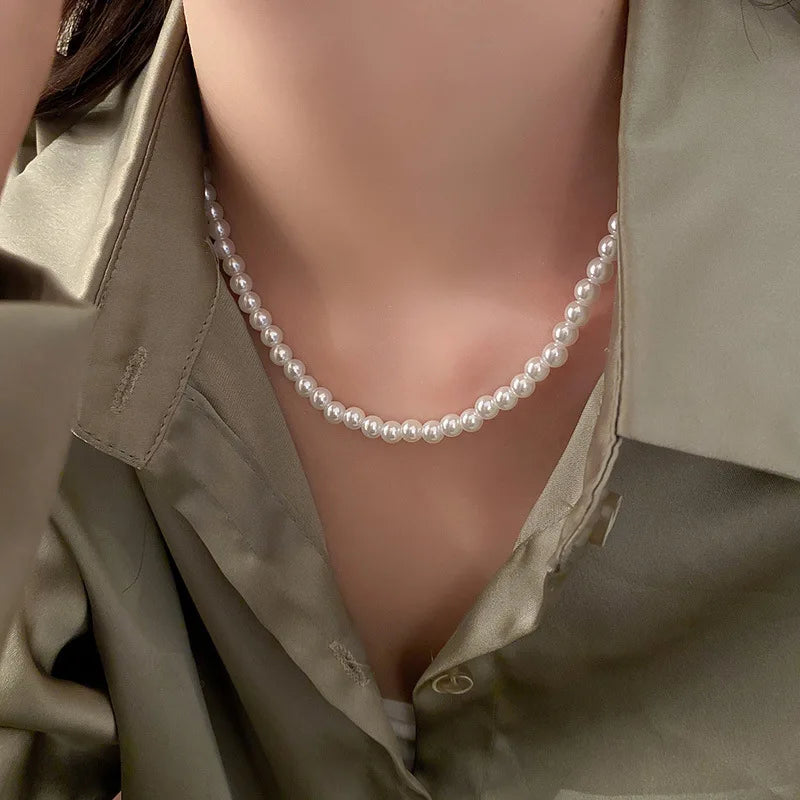 Imitaition Pearl Necklace for Women Simple Fashion Collarbone Chain White Choker Necklaces Designer Wedding Jewelry Wholesale