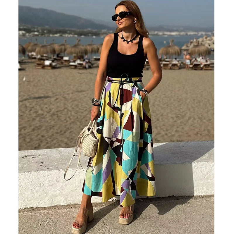 Women's Skirts Summer 2025 New Print Elegant Women's High Waist Skirts Chic Casual Joker Summer Travel Youth Skirts