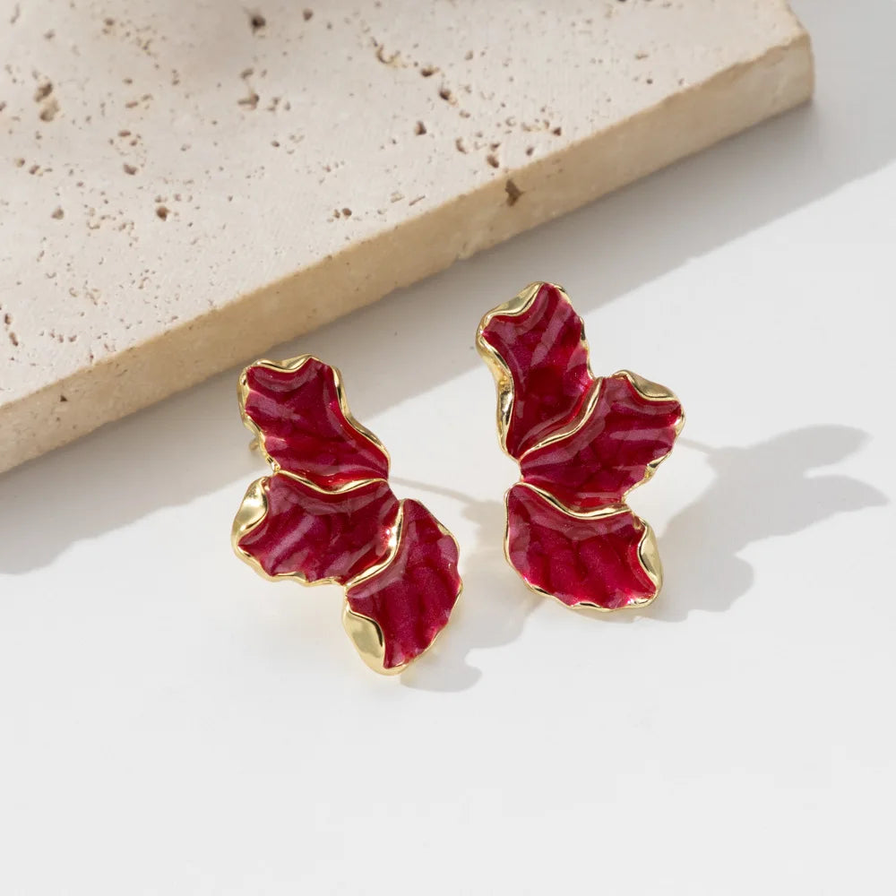 Enamel Flower Stud Earrings for Women Red Green White Color Girl Korean Delicate Daily Life Minimalist Jewelry Girlfriend Gift
