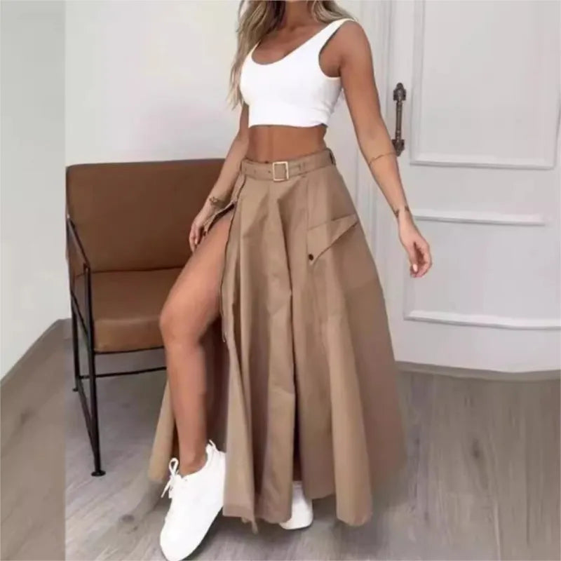 Elegant Skirts For Women Clothing Trend 2025 Casual Spring Summer Fashion High Waist Irregular Zipper Pockets Female Long Skirt
