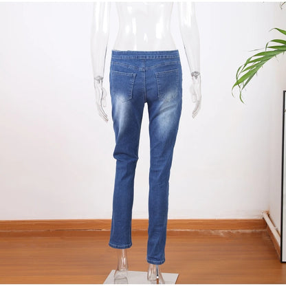 Sexy Stretchy Jeans Women High-waisted Double Breasted Slim Denim Pants Elastic Waist Female Fashion Tight Skinny Denim Trousers