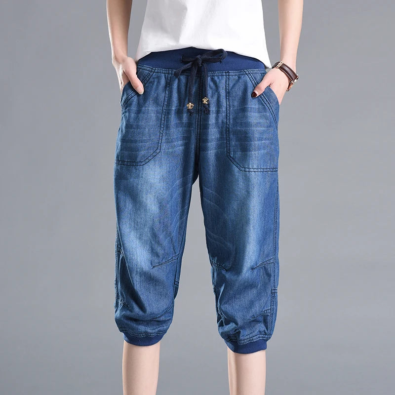 Summer Styles Loose Jeans For Women Calf-Length Harem Pants Elastic High Waist Thin Pants Fashion Jeans 4XL