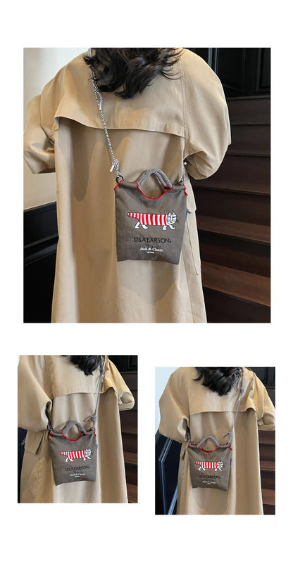 Embroidered canvas bag for women; light single shoulder bag for spring and summer; cross-body handbag.