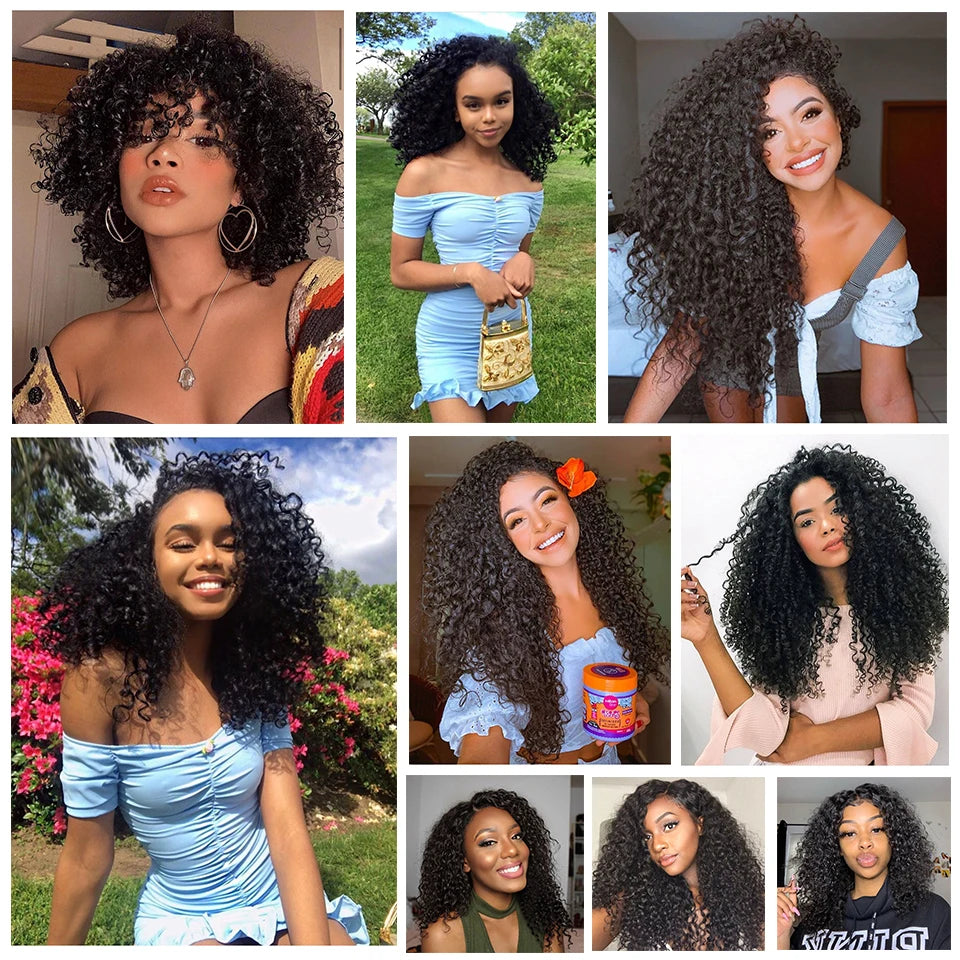 Raw Indian  Human Hair Weave Bundles 1/3/4 Bundles Deal Afro Kinky Curly Bundles Natural /Jet Black Remy Wavy Hair Extensions