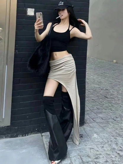 Slim Jupe Femme Été Korean Solid Color Skirts For Women Asymmetrical Y2k Clothes Fashion Clothing Sexy Mujer Conjuntos De Falda