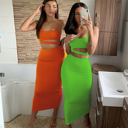 Women Dress Elegant Long Dresses Party Night Dress Women Dresses Woman Female Clothing Sexy Pleated Hollowout Two-piece Dress