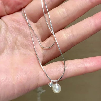 Wear Double Layer Pearl Necklace Light Luxury Niche High-end Design Sense ins Simple Collarbone Chain Female Jewelry