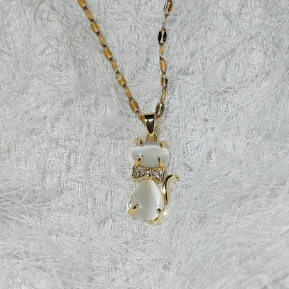 Trendy Animal Collarbone Necklaces for Women - Creative Cat Design with Stainless Steel Chain