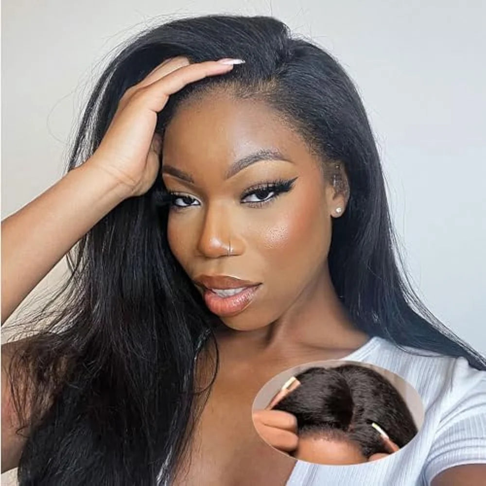 Glueless Wigs Human Hair For Women Kinky Straight Human Hair Wigs Pre Plucked Easy To Wear And Go 4x4 Lace Front Wig Nautural