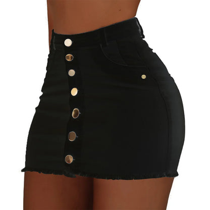 Women's Clothing Skirts 2025 new casual fashion high waist solid color hip hugging short skirt denim single breasted half skirt