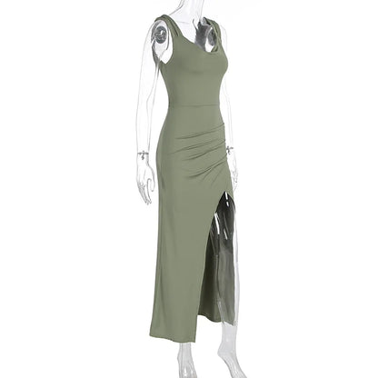 Elegant Evening Dresses Women Sexy Backless Slim Fit Summer Dress Chic Slit Dress Robes Party Club Gowns Women Clothing