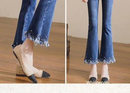 Denim Pants For Women Spring And Autumn Elastic Show Nine Points Trousers High Waist Korea Fashion Flared Jeans Female Casual