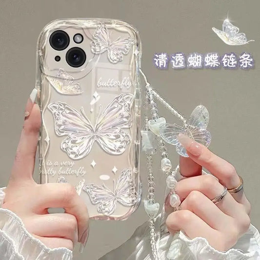 Fashion Butterfly Hand Chain Phone Case For Realme C67 C63 C53 C65 C11 C33 C31 C35 C55 C21Y C20 C21 C12 C15 C25 C30 GT6 Cover