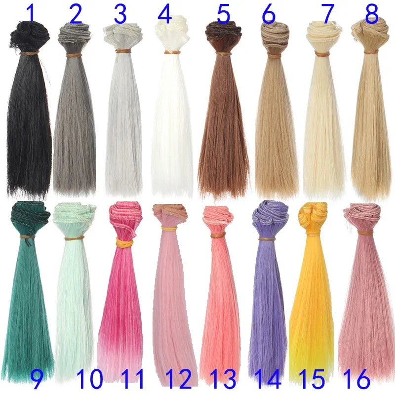 1pcs  Wig Refires Bjd Hair 15cm*100CM Black Gold Brown Green Pink Color Straight Wig Hair for 1/3 1/4 BJD Diy