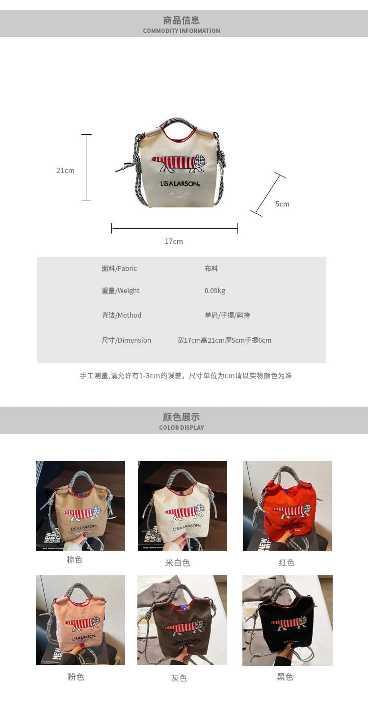 Embroidered canvas bag for women; light single shoulder bag for spring and summer; cross-body handbag.