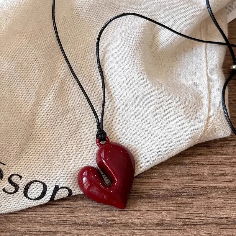 New Heart Pendant Necklaces For Women Vintage 80s Aesthetic Adjustable Pull-out Necklace Fashion Romantic Choker Trendy Jewelry