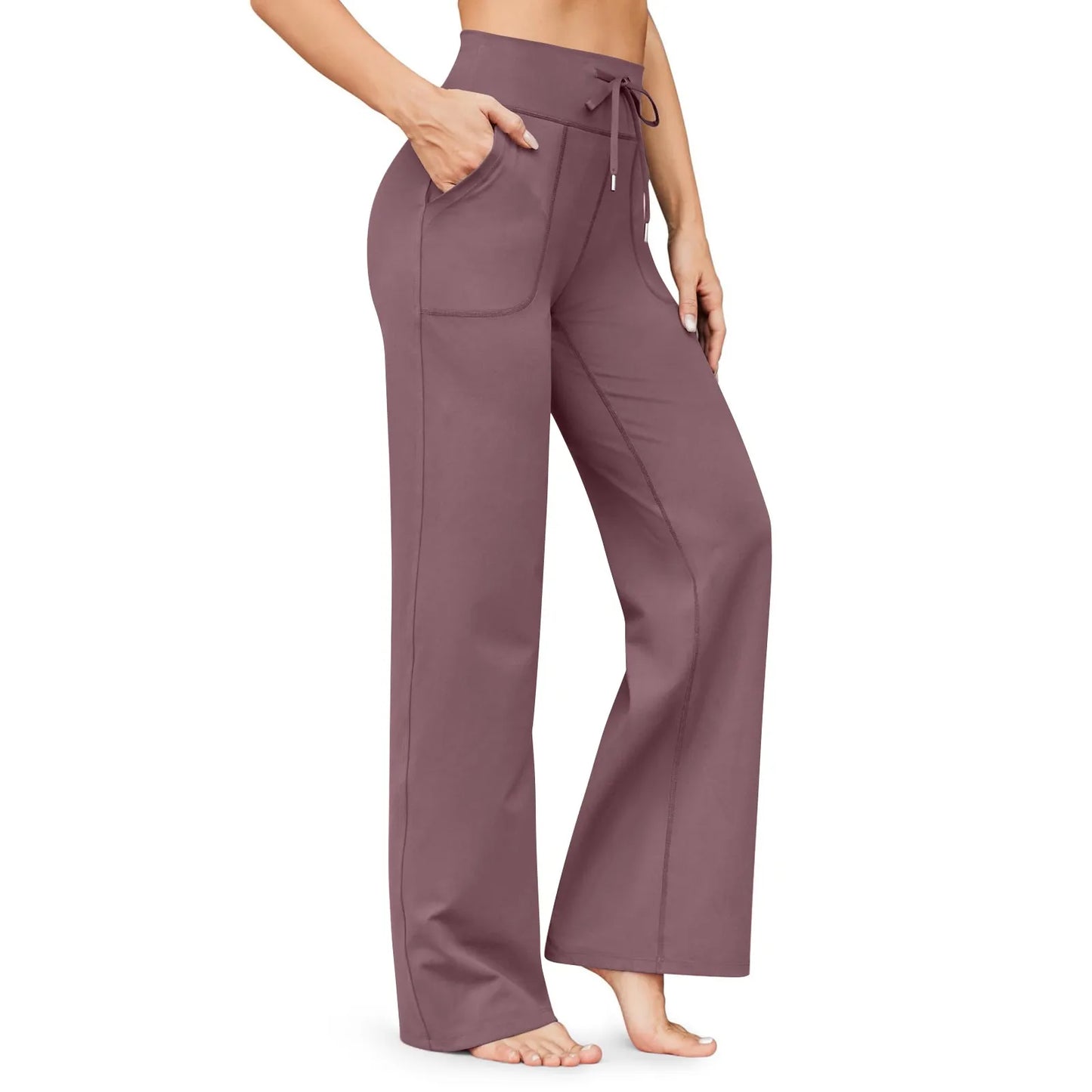 Wide Leg Yoga Pants For Women Solid Color High Waist Sweatpants With Pockets Stretch Comfy Workout Sports Trousers