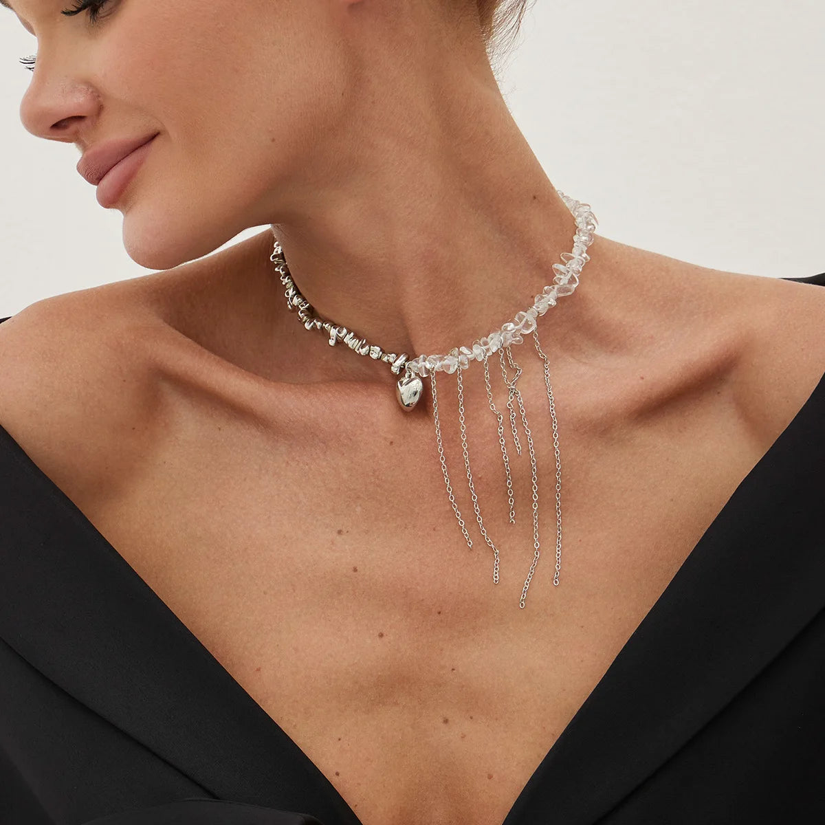 Necklaces for Women Heart-shaped Cross Imitation Pearl Tassel Long Necklace Colliers Femmes Girl Stuff