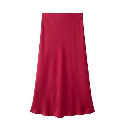 Willshela 2024 Black Satin Skirt Woman High Waist Elegant Long Skirts For Women Fashion Summer Midi Skirt Office Women's Skirts