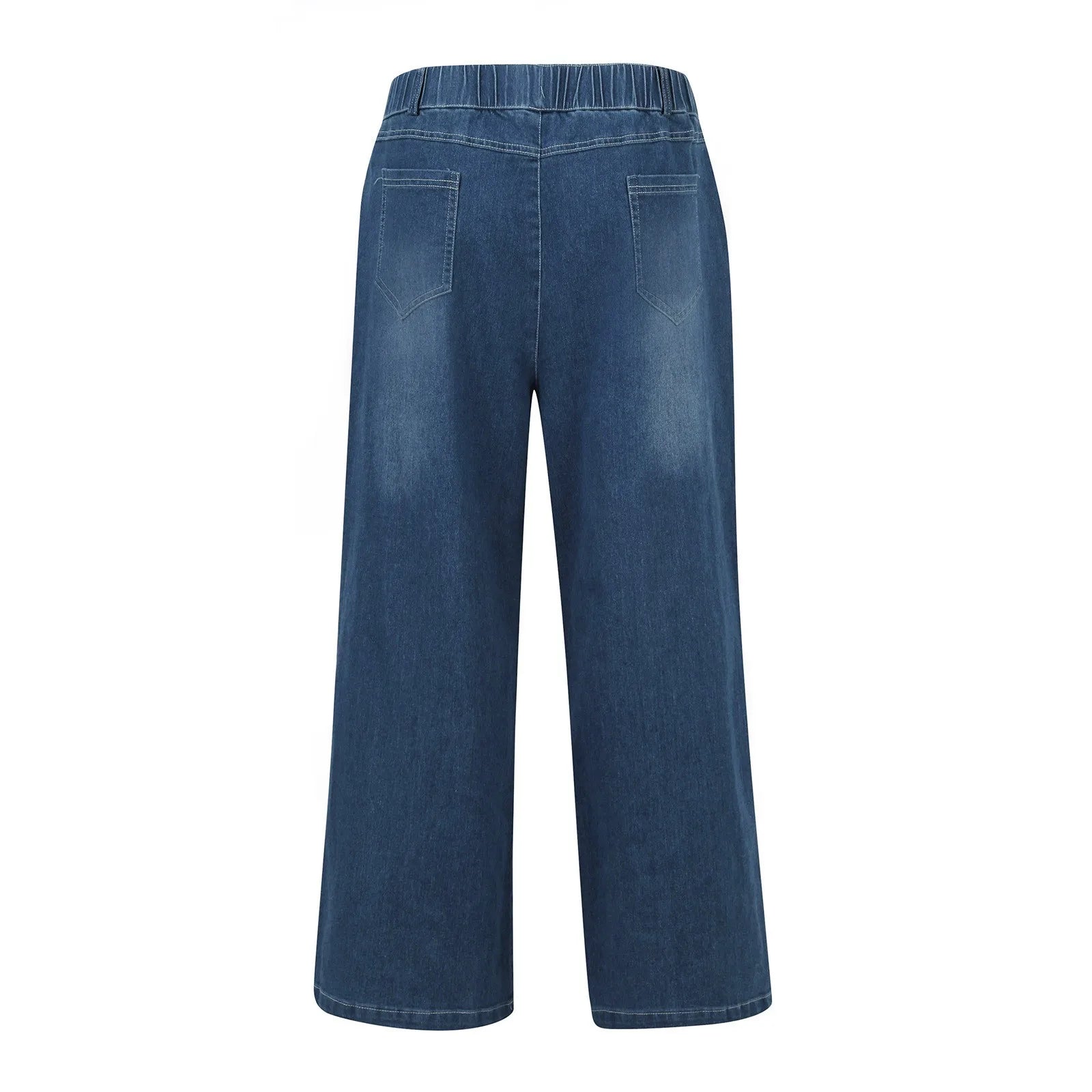 New Wide Leg Jeans For Women Seamed Front Wide Leg Jeans Solid Color Casual Fashion Straight Elastic Waist Trousers For Women