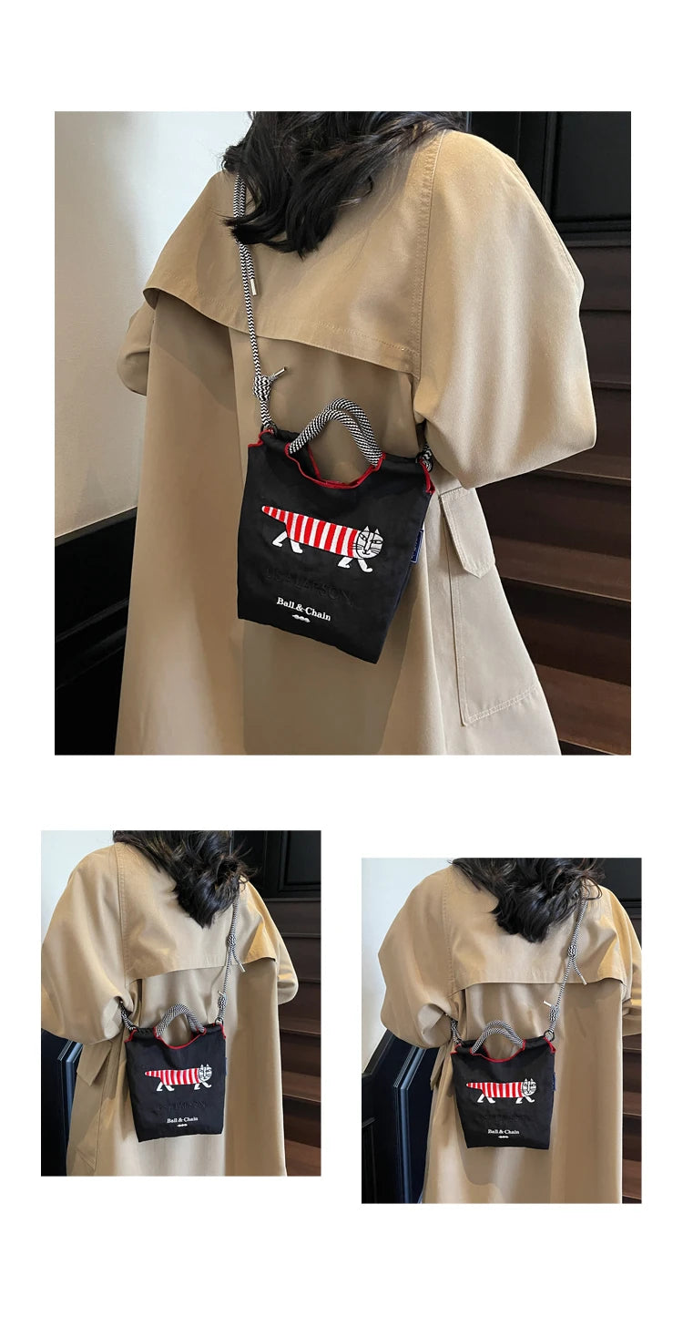 Embroidered canvas bag for women; light single shoulder bag for spring and summer; cross-body handbag.