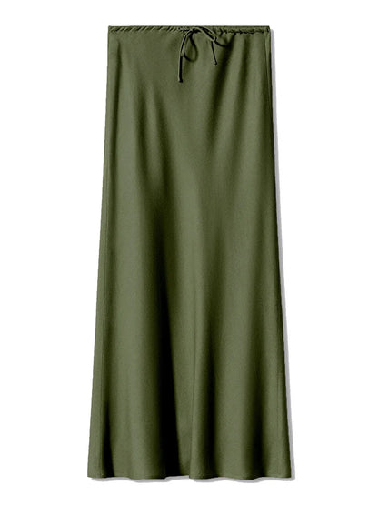 Long Black Satin Skirts Women For Work Summer Autumn Straight Brown Skirt Long Belt Coffee Formal Silk Maxi Skirt For Ladies