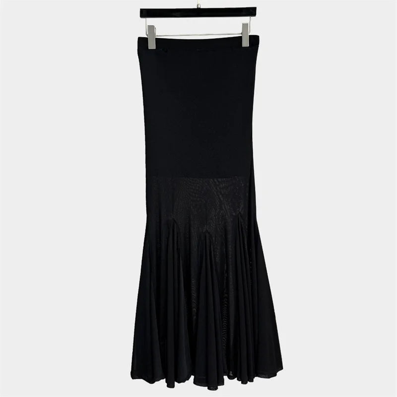 Women skirt New high waisted slim fit fishtail skirt for summer 2025 women's half skirt Translucent mesh spliced long skirt y2k