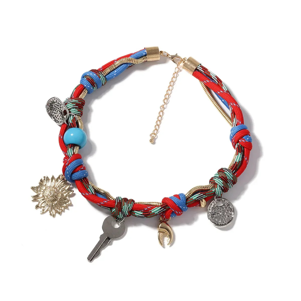 Coloured Cord Necklaces For Women Statement Accessory With Charms Bohemian Vintage Key Crab Clap Flower Choker Rope Necklace