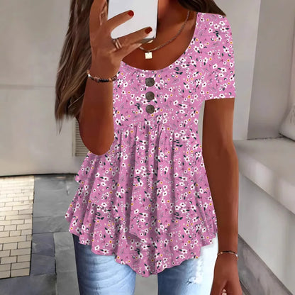 Women Summer Tops Tees Sexy Vintage Blouse Cotton Ruffles Short Sleeve Shirt Ruffles T Shirts Loose Casual Tees