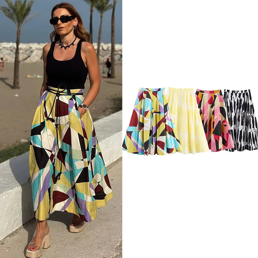 Women's Skirts Summer 2025 New Print Elegant Women's High Waist Skirts Chic Casual Joker Summer Travel Youth Skirts