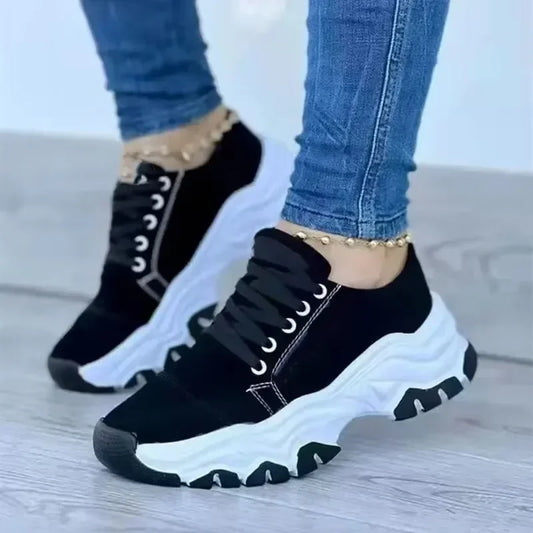 2024 New Women Sneakers Fashion Platform Lace Up Casual Sports Shoes Comfortable Running Ladies Vulcanized Shoes Female Footwear