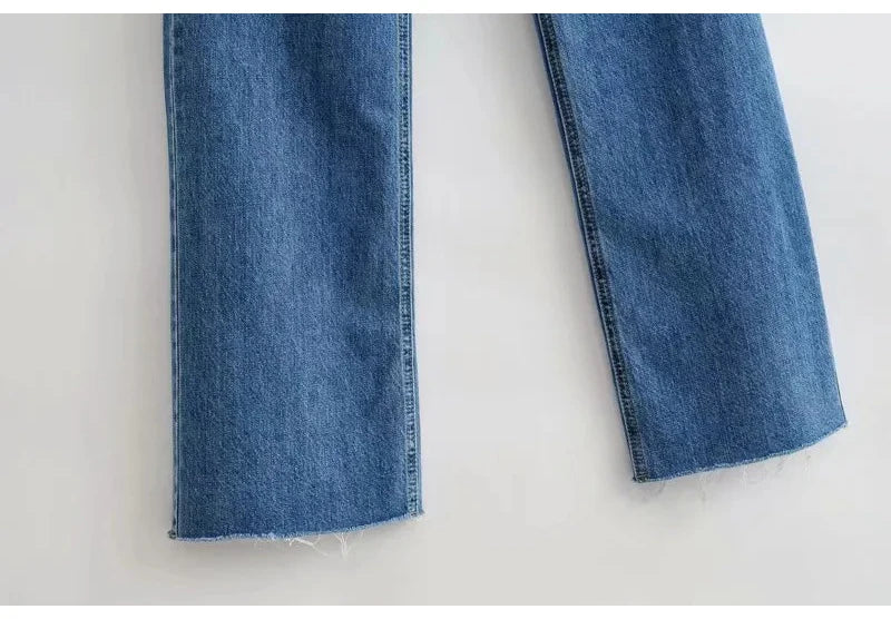 MiuKoMiYa Ripped Jeans For Women 2023 Streetwear Straight Denim Pants High Waist Long Denim Trousers Women Hollow Out Jeans