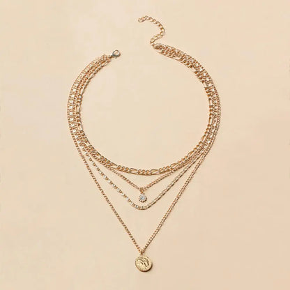 Women Necklace Multi-layered Coin Pendant Punk Style Necklace Hollow Chain Adjustable Length Hip Hop Club Party Neck Jewelry