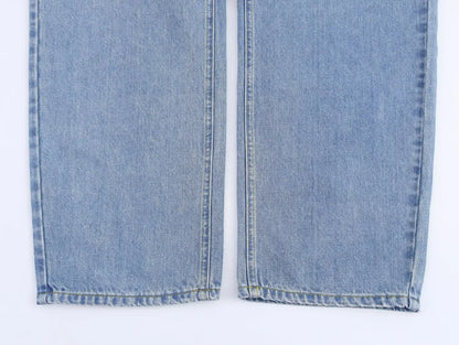 Women's new chic fashion With belt loose side pockets casual versatile jeans retro high waisted zipper women's denim pants