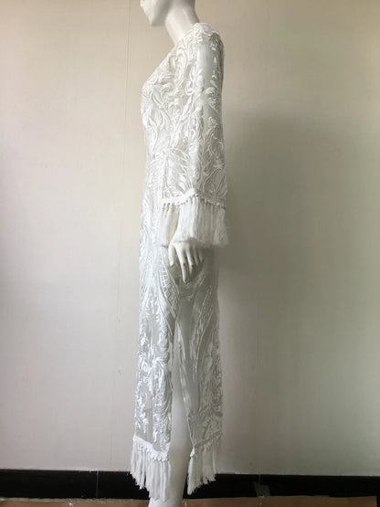 Elegant Long Dresses for Women Banquet Evening Dress Lace Embroidery Fringe Sexy Dress Vintage Wedding Party Prom Robe Vestidos